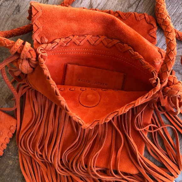 SOLD-RALPH LAUREN COLLECTION Fringed Orange Suede Western Cross Body Bag! RARE - Picture 5 of 8